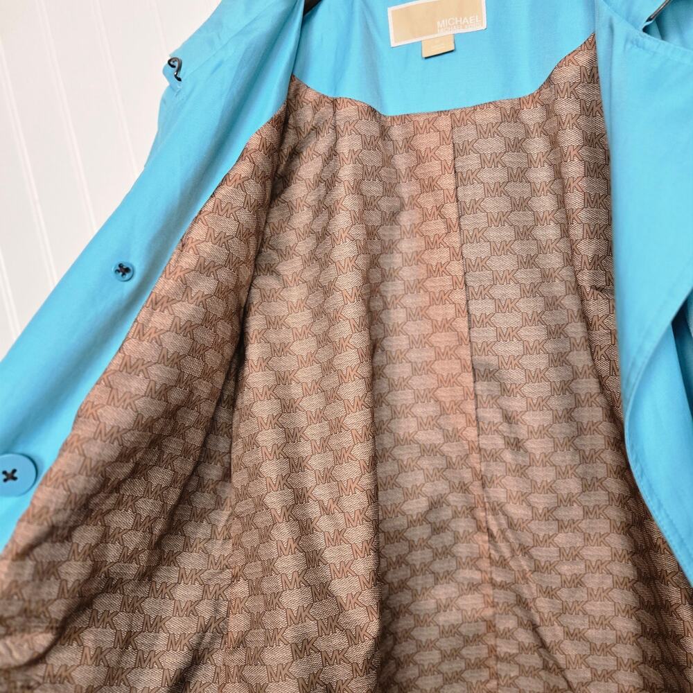 Women's Michael Kors Trench Coat Raincoat Turquoise Medium - Picture 5 of 16